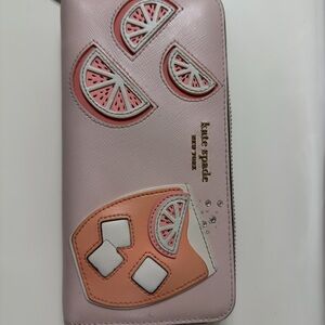 kate spade Pink Leather Citrus Appliqué Zip Wallet